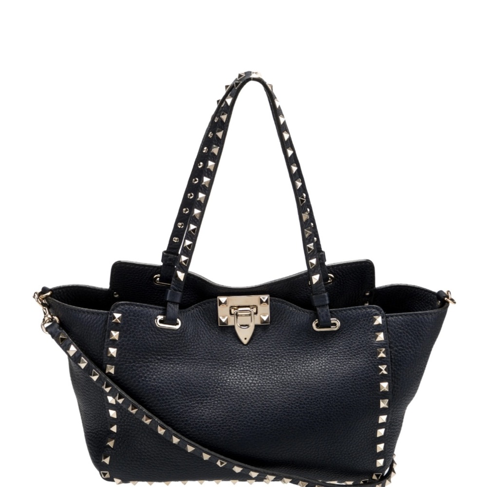 Valentino Garavani Leather Bag Midnight Blue Small Tote with Studs